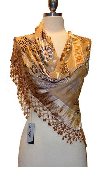 Embroidered Silk Beaded Shawl