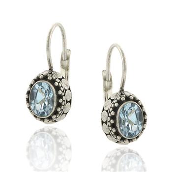 Sterling Silver Oval Blue Topaz Leverback Earrings