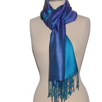 Silk Two-Tone Peacock Ocean Reversible Shawl