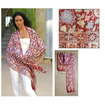 Silk Orchard Garden Batik Shawl (Indonesia) W